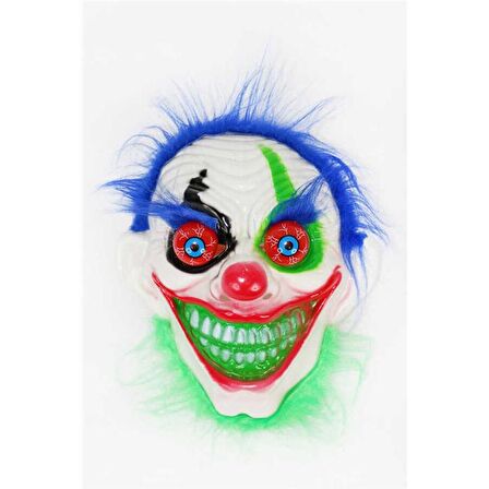 CADILAR BAYRAMI HALLOWEEN PALYAÇO YAYLI GÖZ MAVİ SAÇLI MASKE