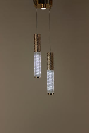 Gold 2li Estetik Kabartma Dokulu Kristalize Modern Sarkıt 3 Renk Led Avize