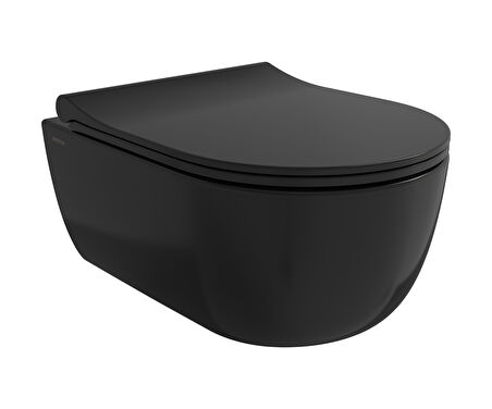 BOCCHI V-Tondo Rimless Kapak Dahil Asma Klozet, Kısa, Parlak Siyah 1417-005-0128