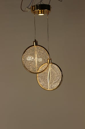 Lüks Gold Galaksi Halkalı Akrilik 2'li 3 Renk Ledli Modern Avize