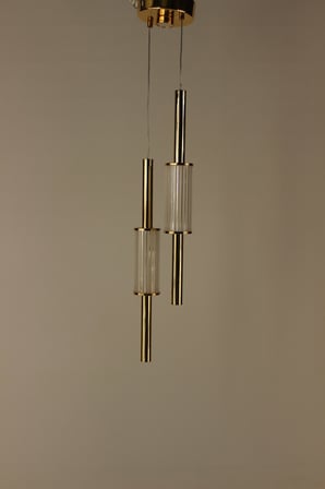 Lüks Gold 2'li Çubuk Formlu Buzlu Camlı Modern Tasarım Avize 