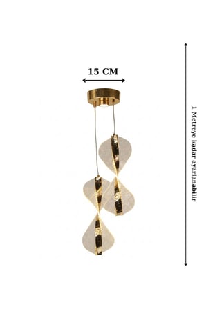 Gold Simli Dalga Dönence Model 2'li 3 Renk Led Avize