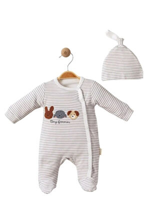 UNISEX BEBEK BASKILI ŞAPKALI  TULUM SALOPET