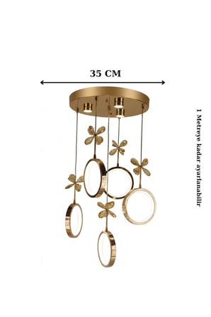 Galaksi Simli Halka Çemberli Seri Kelebek Detaylı Gold Modern Led Avize