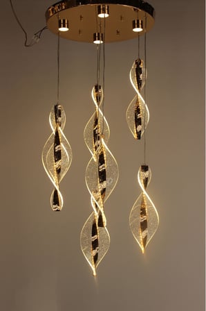 Gold Çemberli Seri Simli Dönence Model 7li 3 Renk Led Avize