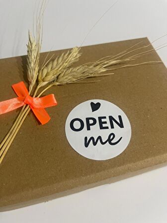 Open Me Kalpli Siyah Yazı Yuvarlak Yapışkanlı Etiket 5x5 cm 100 adet