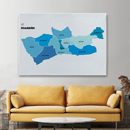 Harita Sepeti Mardin İli ve İlçeler Haritası Dekoratif Kanvas Tablo 1417