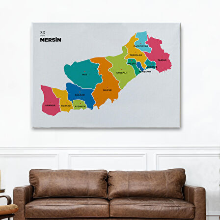 Harita Sepeti Mersin İli ve İlçeler Haritası Dekoratif Kanvas Tablo 1418