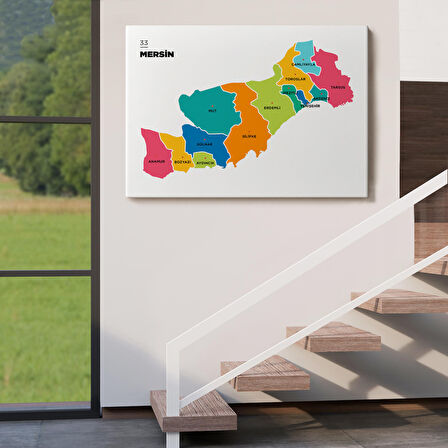 Harita Sepeti Mersin İli ve İlçeler Haritası Dekoratif Kanvas Tablo 1418