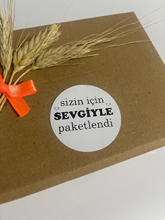 Sizin İçin Sevgiyle Paketlendi Siyah Yazılı Yuvarlak Yapışkanlı Etiket 5x5 cm 100 adet