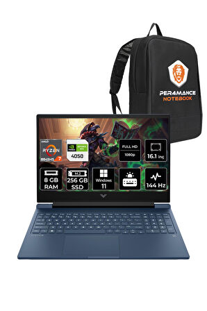 HP Victus 16 R7 8845HS 8GB DDR5 256GB SSD RTX4050/6GB 144Hz 16.1'' W11H Gaming Laptop & PER4 ÇANTA