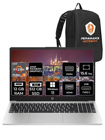 HP 255 G10 Ryzen 5 7530U 12GB RAM 512GB SSD 15.6'' FHD W11HOME 8A547EA & PER4 ÇANTA