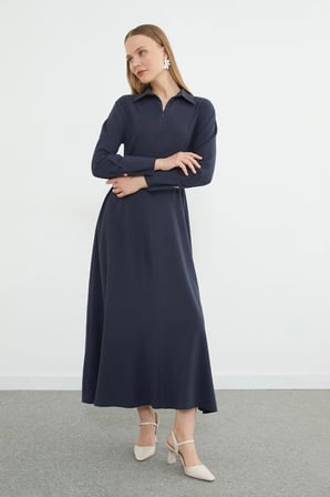 Fullamodest Kemerli Yarım Fermuarlı Elbise