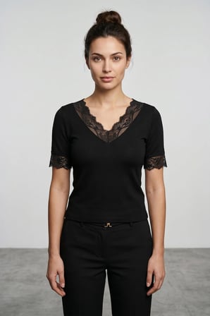 Kol Ve Yaka Dantelli Slim Fit Transparan Bluz