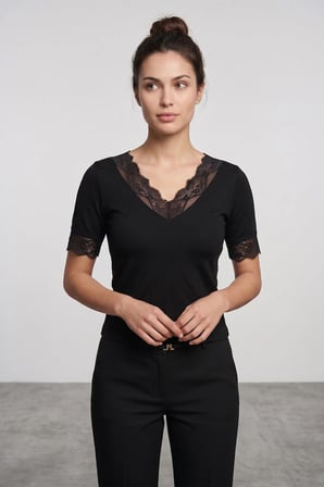 Kol Ve Yaka Dantelli Slim Fit Transparan Bluz