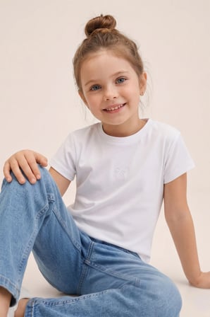Fiyonk Nakışlı Slim Fit Kız Çocuk Tişört