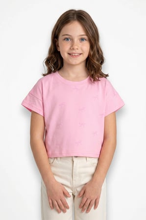 Fiyonk Baskılı Kız Çocuk Crop Tişört