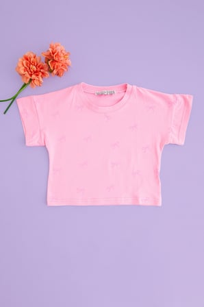 Fiyonk Baskılı Kız Çocuk Crop Tişört