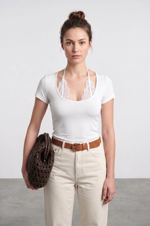 Dantel Boyundan Bağlama Detaylı Slim Fit Bluz
