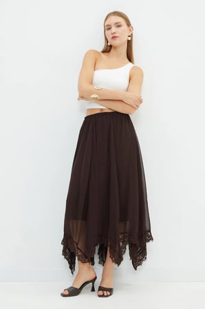 Dantelli Maxi Boy Şifon Etek