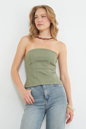 Straplez Fermuarlı Peplum Bluz