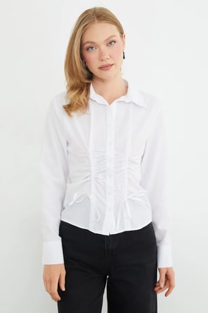 Önü Büzgülü Slim Fit Gömlek