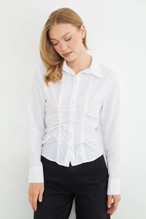Önü Büzgülü Slim Fit Gömlek
