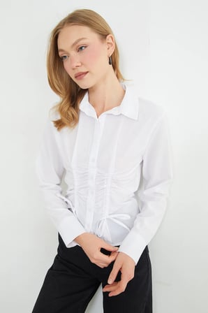 Önü Büzgülü Slim Fit Gömlek