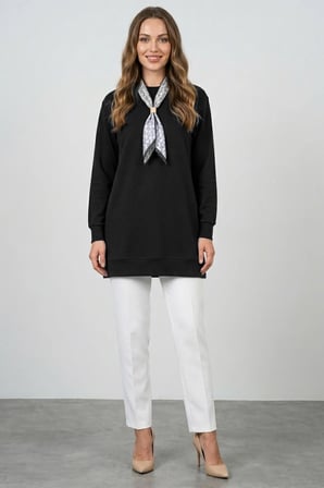 Fullamodest Fular Detaylı Bisiklet Yaka Tunik
