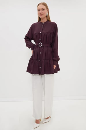 Fullamodest Beli Kemerli Taşlı Tunik