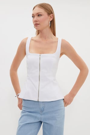 Fermuarlı Kalın Askılı Peplum Bluz