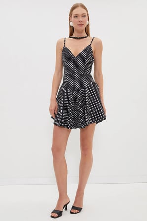 Puantiyeli Askılı Mini Boy Şortlu Elbise