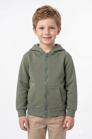 3 İplik Kapüşonlu Fermuarlı Unisex Çocuk Sweatshirt