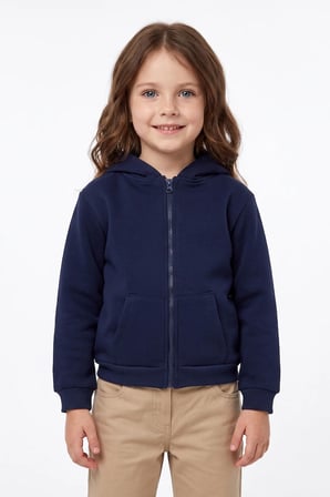 3 İplik Kapüşonlu Fermuarlı Unisex Çocuk Sweatshirt