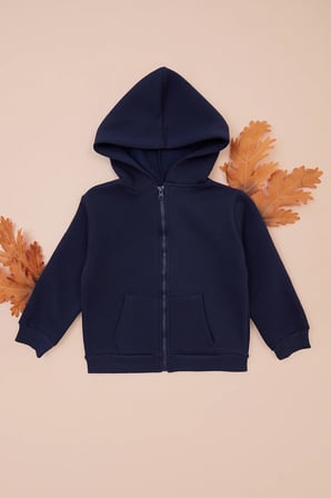 3 İplik Kapüşonlu Fermuarlı Unisex Çocuk Sweatshirt
