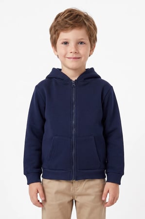 3 İplik Kapüşonlu Fermuarlı Unisex Çocuk Sweatshirt
