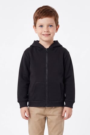 3 İplik Kapüşonlu Fermuarlı Unisex Çocuk Sweatshirt