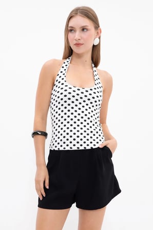 Boyundan Geçirmeli Puantiyeli Slim Fit Bluz