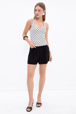 Boyundan Geçirmeli Puantiyeli Slim Fit Bluz