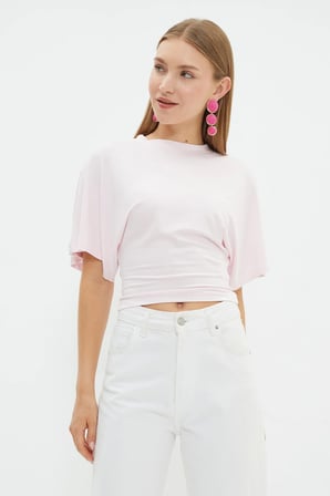 Yarasa Kol Bisiklet Yaka Crop Bluz