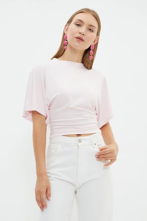 Yarasa Kol Bisiklet Yaka Crop Bluz