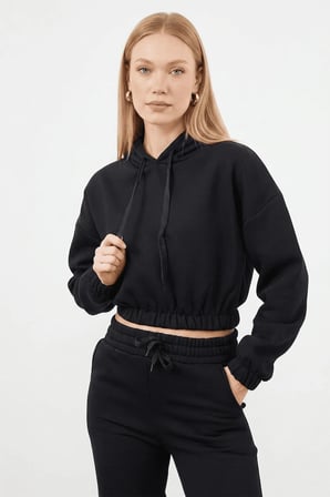 3 İplik Kapüşonlu Crop 2 Li Takım