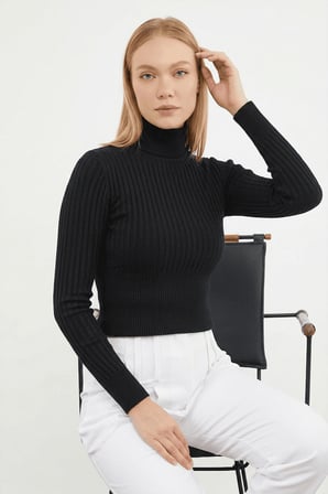 Fitilli Balıkçı Yaka Slim Fit Triko Kazak