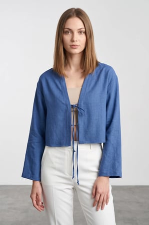 Önü Bağlamalı Geniş Kol Crop Bluz