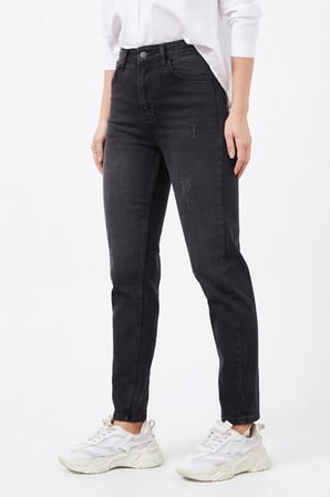 Yüksek Bel Yırtık Mom Jean