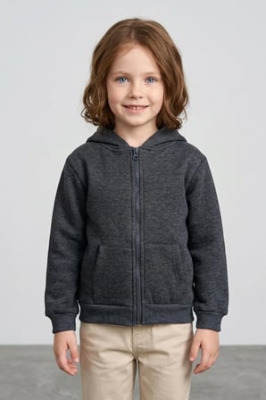3 İplik Kapüşonlu Fermuarlı Unisex Çocuk Sweatshirt