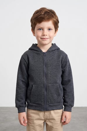 3 İplik Kapüşonlu Fermuarlı Unisex Çocuk Sweatshirt