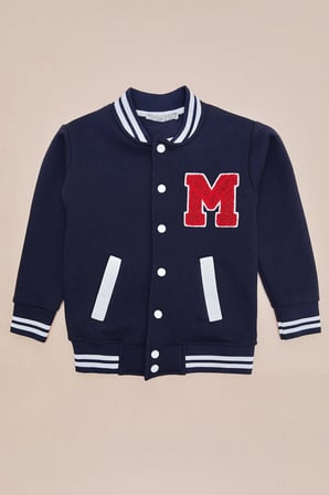 Nakışlı Dik Yaka Kolej Unisex Çocuk Ceket