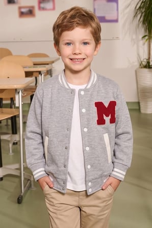 Nakışlı Dik Yaka Kolej Unisex Çocuk Ceket