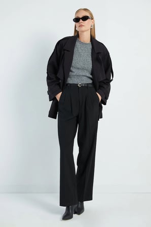 Beli Kemerli Kruvaze Yaka Oversize Trençkot